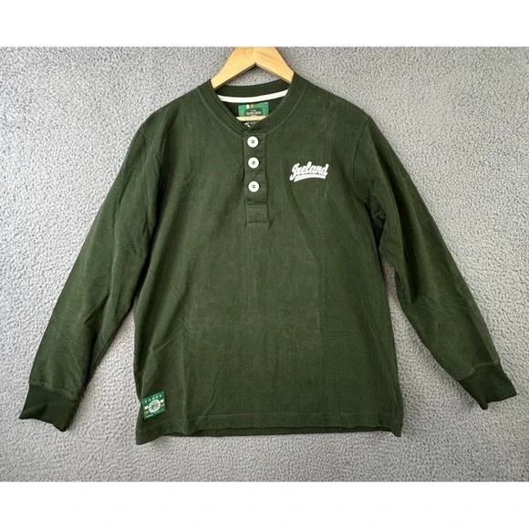 Retro Irish Heritage Collection 3-Button Henley Long Sleeve Shirt Mens L Green - Picture 3 of 10